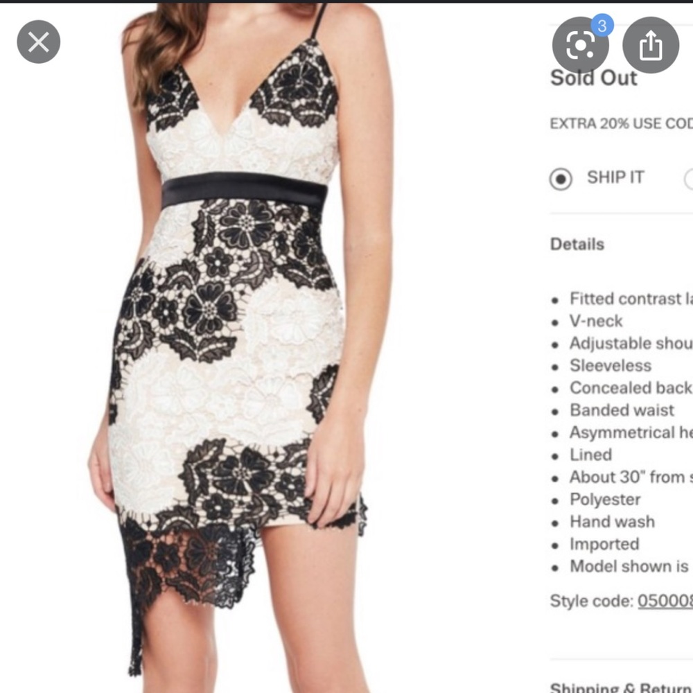 Bardot Asymmetrical Black and White Lace Dress